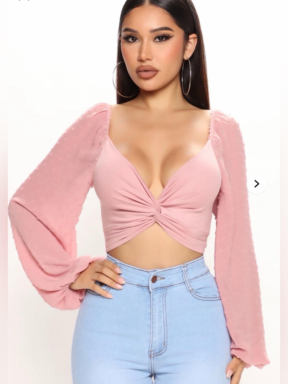 Fashion Nova Dusty Rose Twist-Front Long Sleeve Crop Top